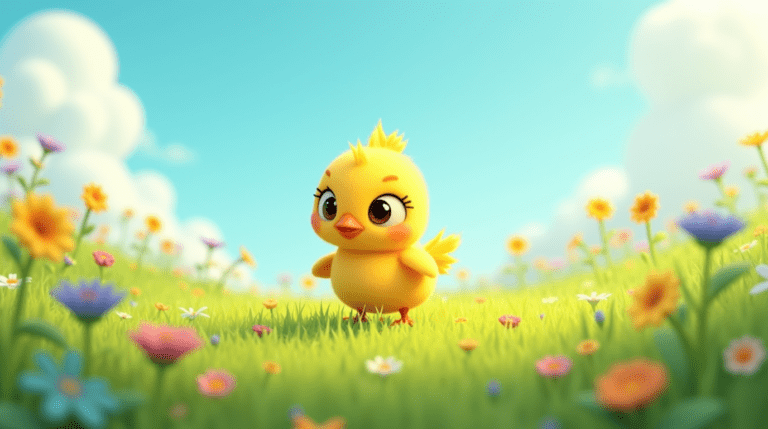 un pollito amarillo paseando por el campo